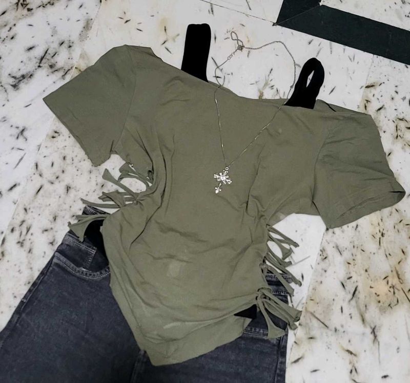 Olive Green Cut-out Crop Top
