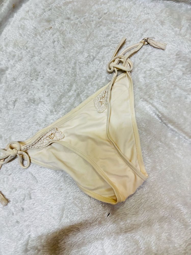 Cream Crochet Trim Bikini Bottoms