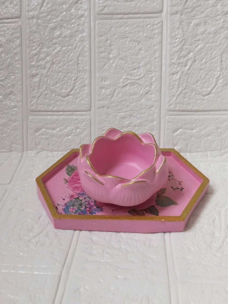 Pink Lotus Trinket Tray &amp; candle Holder