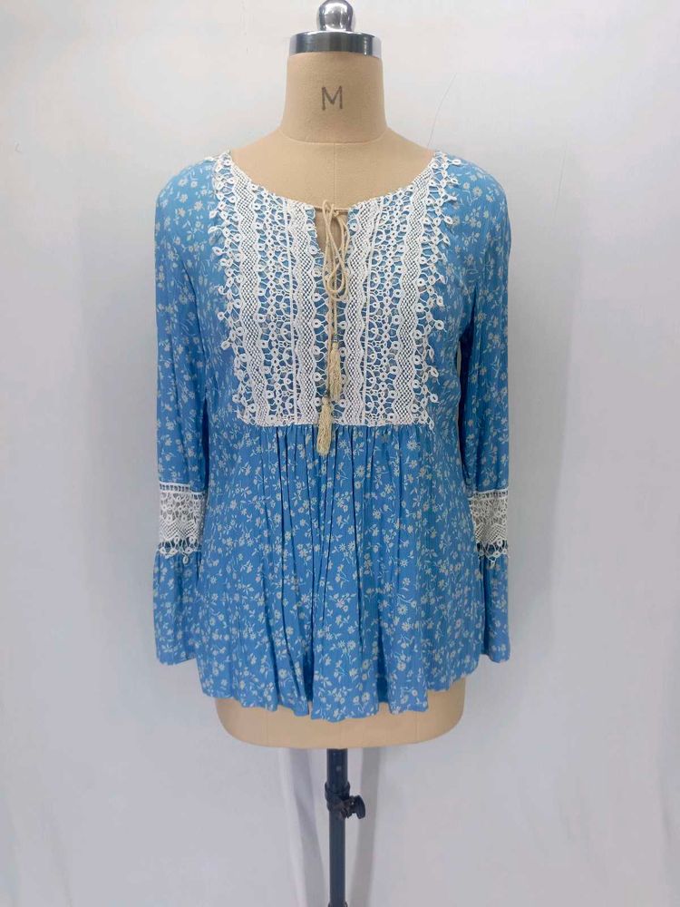 Bohemian Blue Floral Lace Top