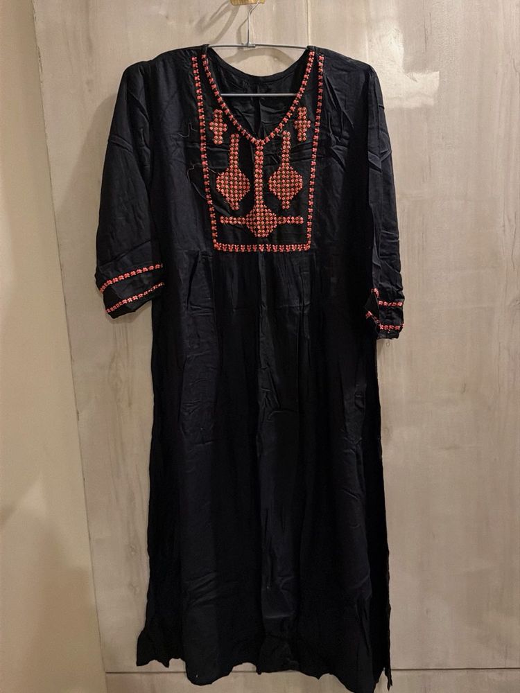 Black Kurta with Red Embroidery