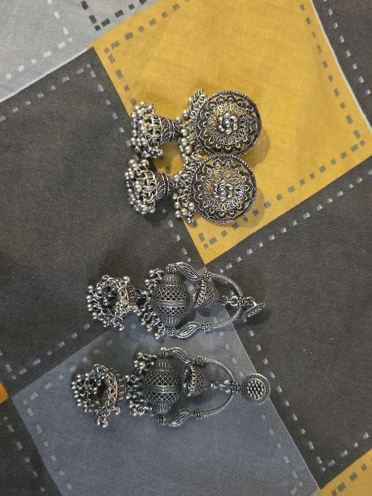 Exquisite Silver Oxidized Jhumka Earrings