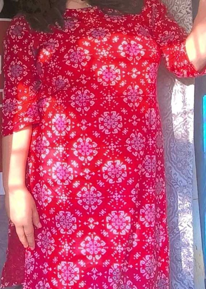 Red &amp; Pink Printed Kurta