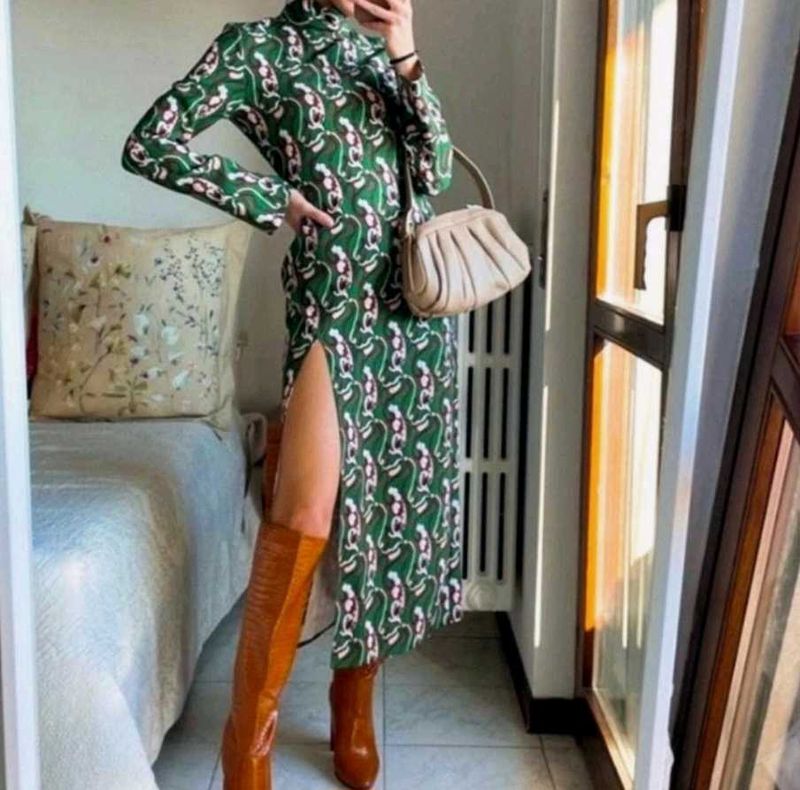 Stylish Printed Midi Dress with Slit