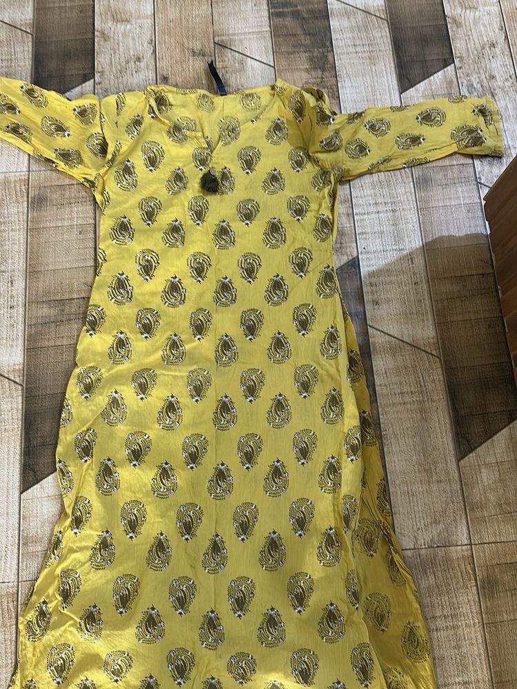 Yellow Printed Kurta