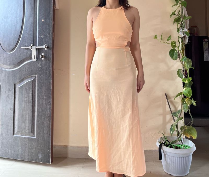 Peach Cutout Halter Maxi Dress