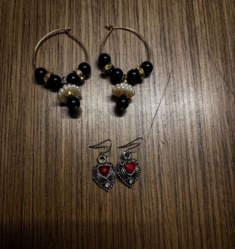 Beaded &amp; Heart Drop Earrings Set
