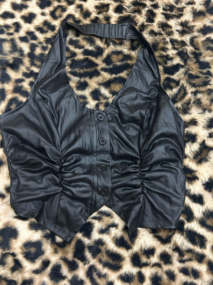 Ruched Y2k Black Halter Neck Crop Top
