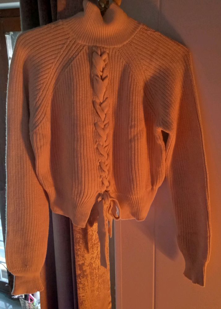 Knit Rib Stretchable High Neck Sweater.
