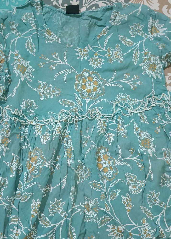 Blue Floral Print Cotton Top