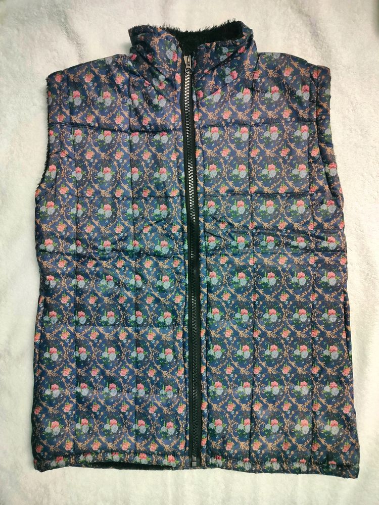 Navy Blue Color Floral Print Half Jacket For Women