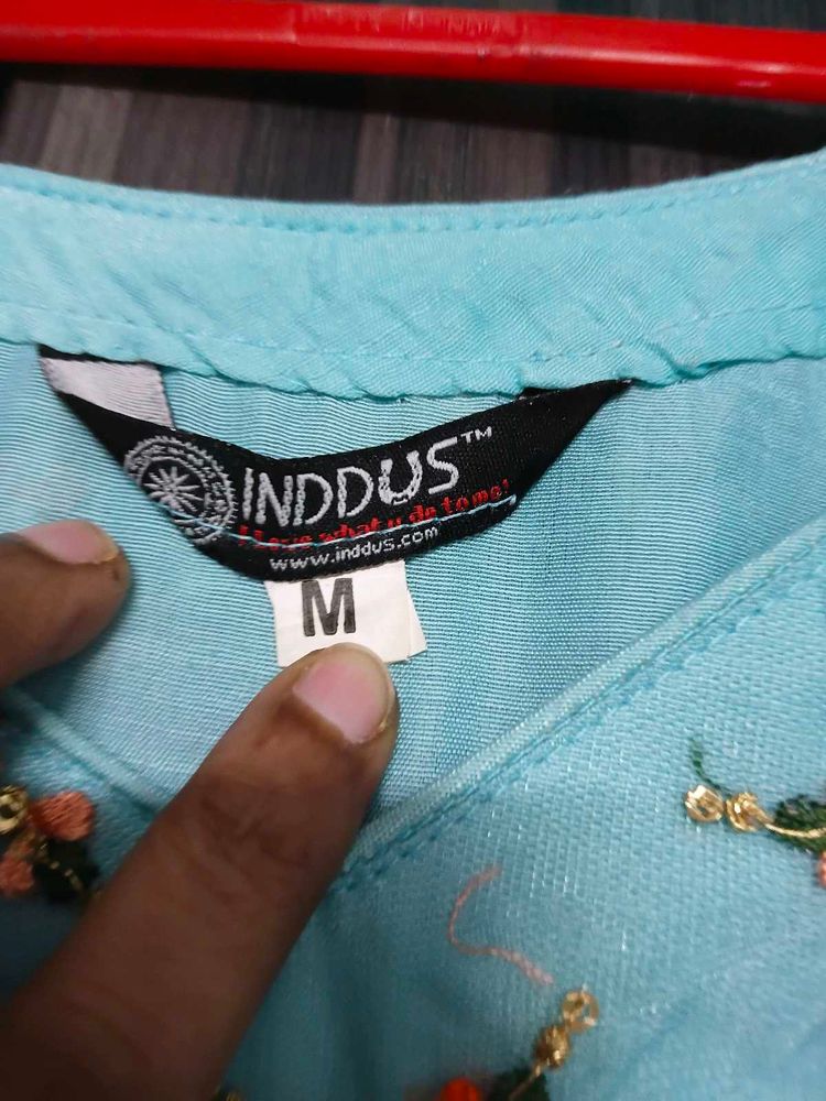 Inddus Blue Embroidered Kurta