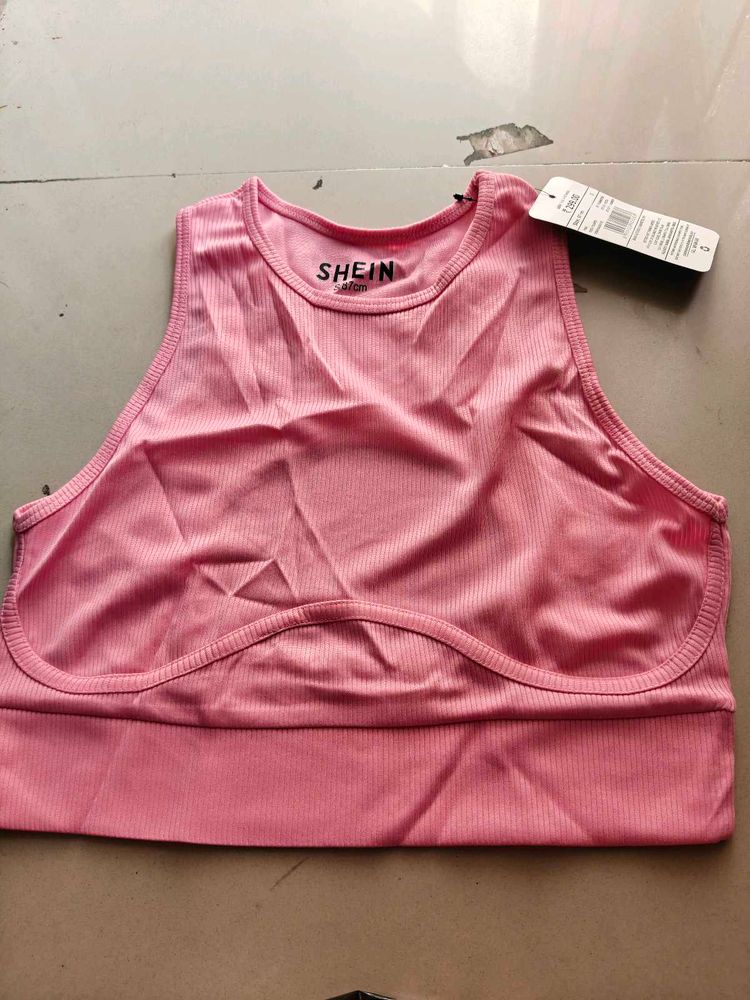 Shein Pink Ribbed Sports Bra