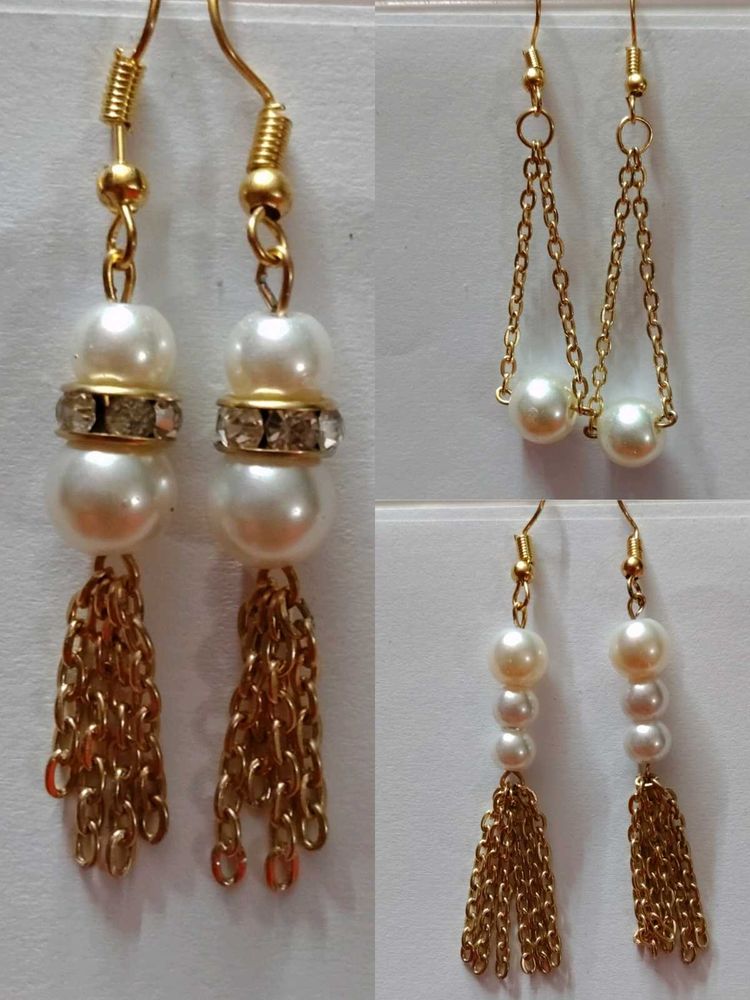 Pearl &amp; Gold Tone Earring Set 3