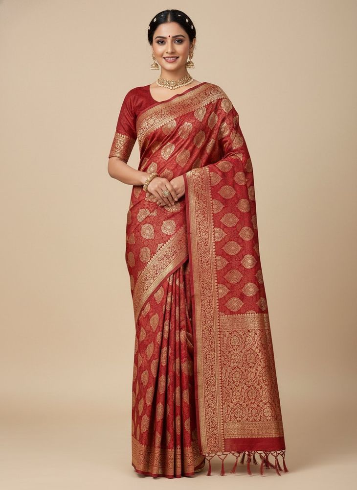 Elegant Red &amp; Gold Banarasi Silk Saree