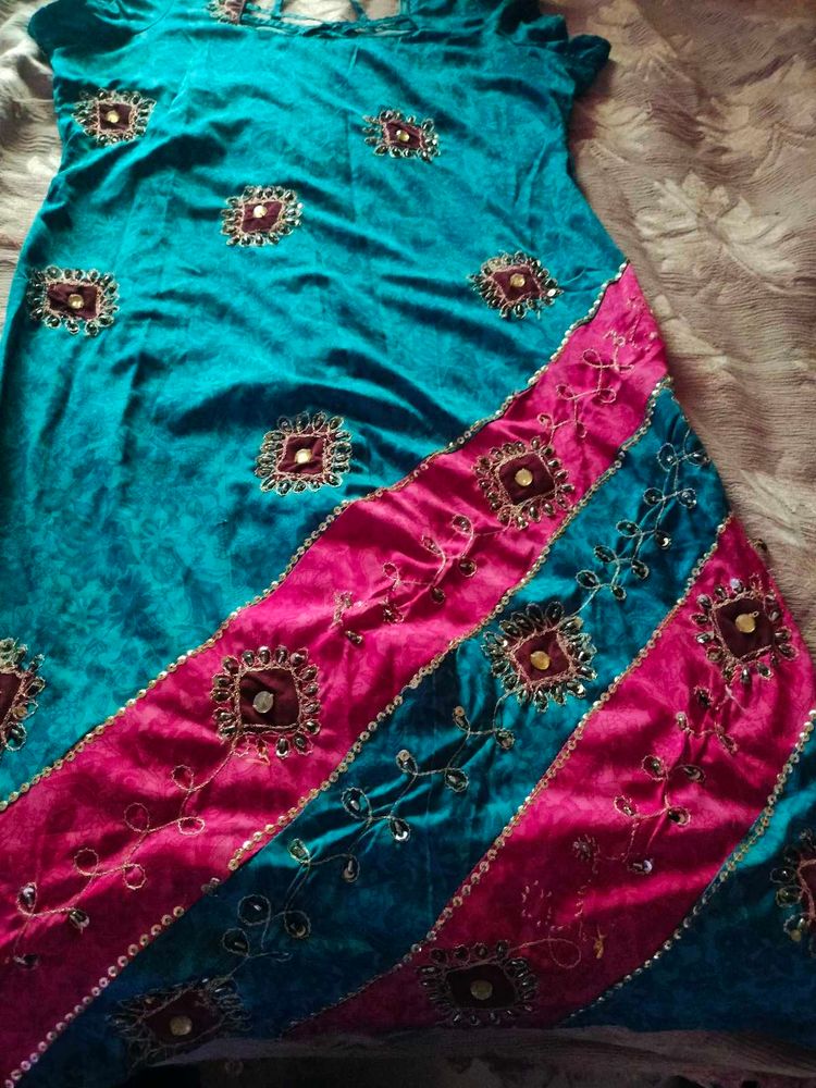 Teal &amp; Pink Embellished Dress