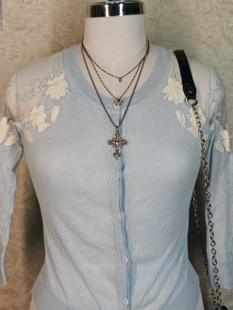 Light Blue Floral Cardigan