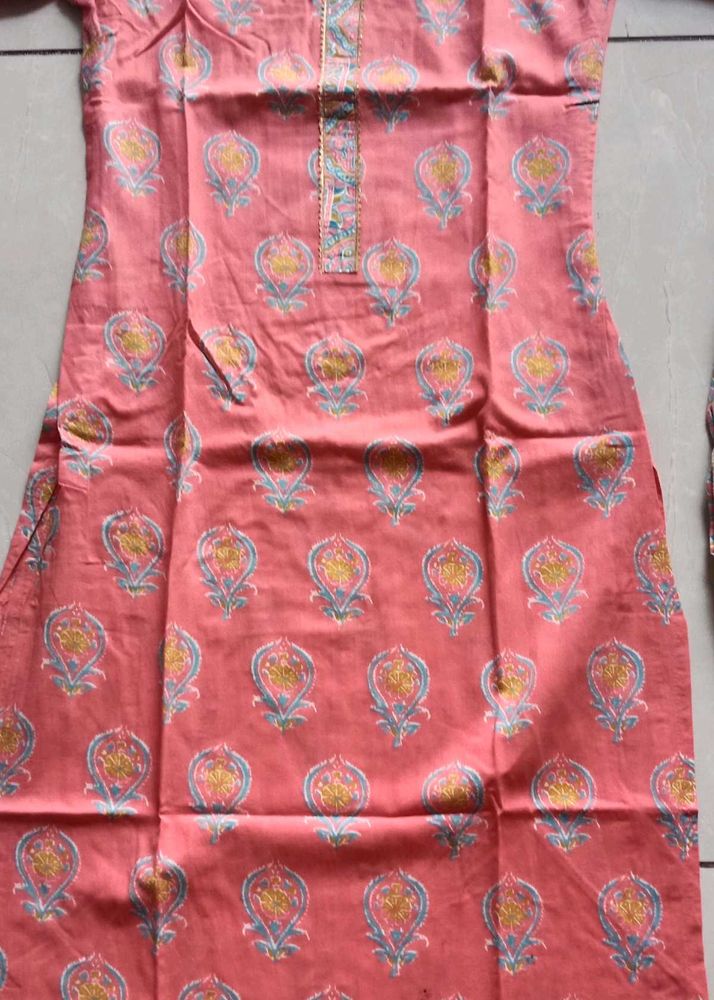 Elegant Coral Printed Kurta with pant