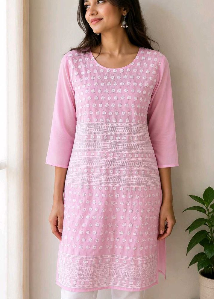 Pink Chikankari Kurta