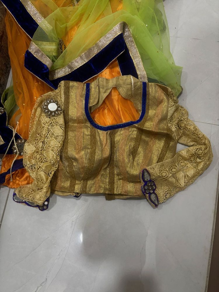 Lehnga Choli Golden With Lemon Green