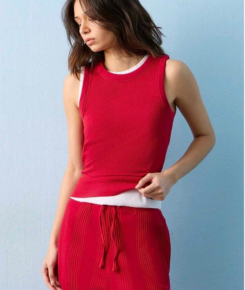 Red ribbed texture tank top