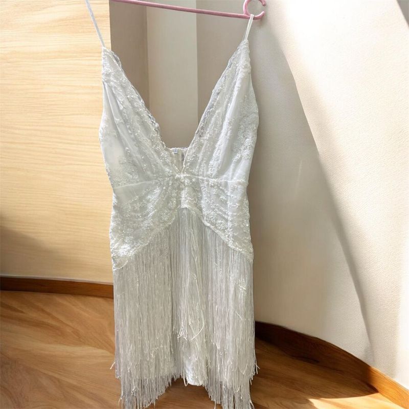 Stunning White Fringed Mini Dress