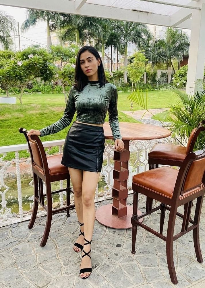 Chic Velvet Crop Top &amp; Leather Skirt Set