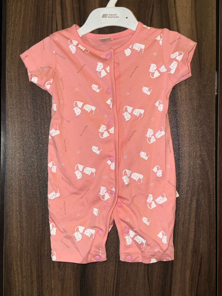 Cute Pink Baby Romper with Cat Print