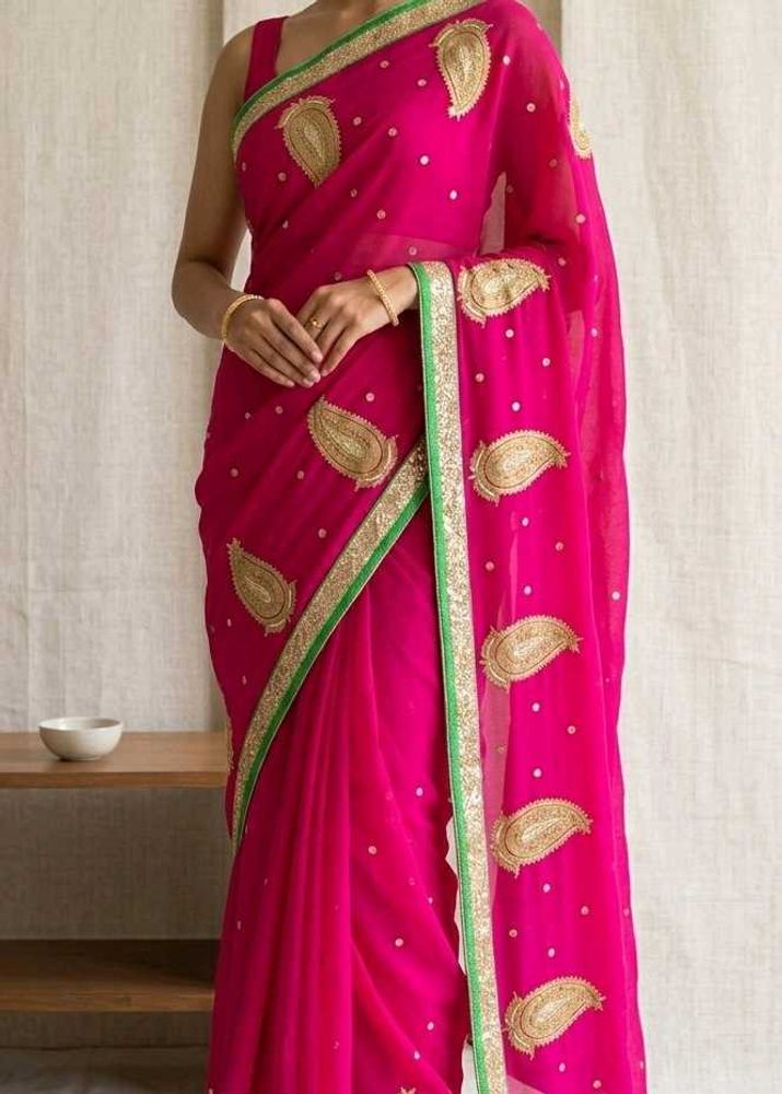 Elegant Pink Embroidered Saree