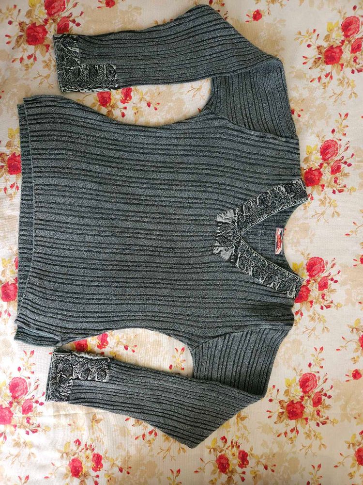 Grey Sweater with Embroidery details