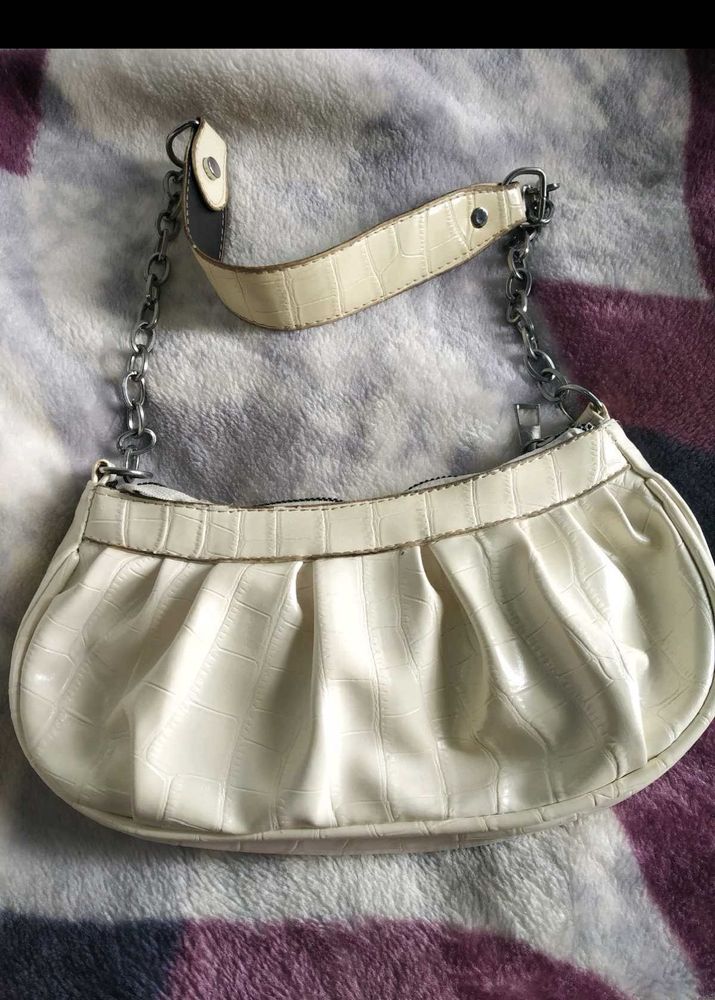 Cream Croc Embossed Shoulder Bag