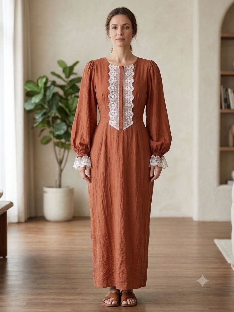 Elegant Terracotta Lace maxi