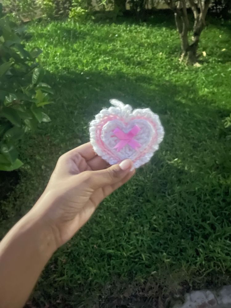 Crochet Heart Bag Charm/ Pouch