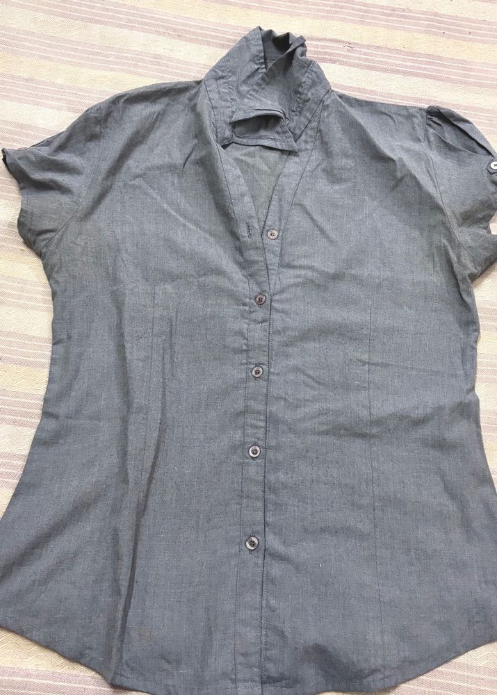 Chic Grey Button-Up Shirt