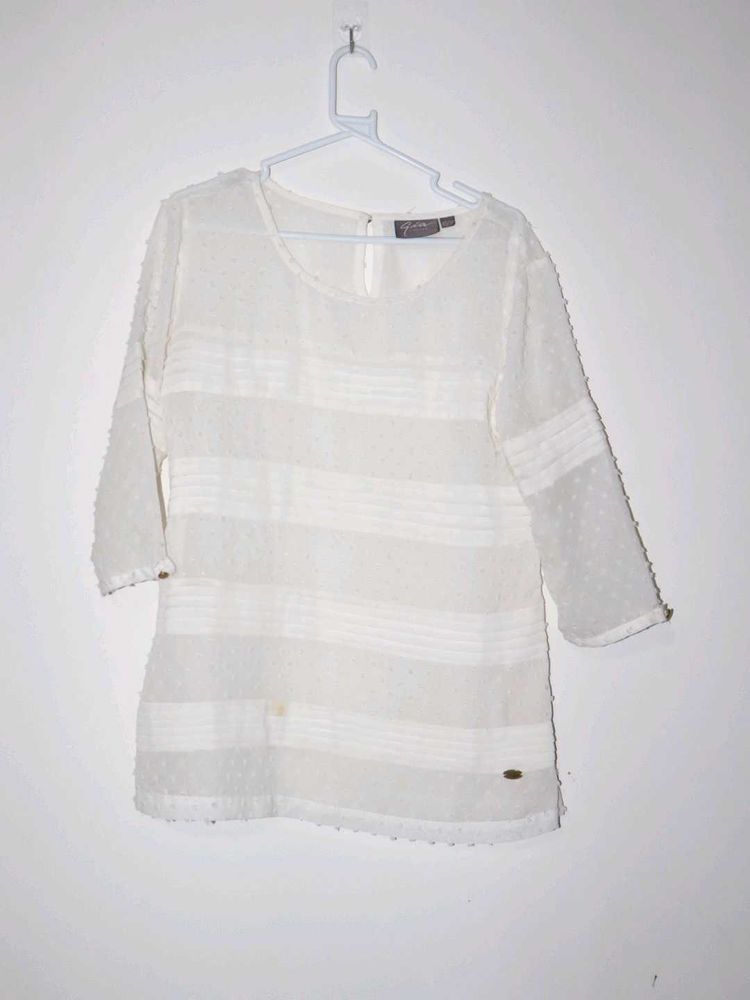 Sheer White Puff Sleeve Blouse