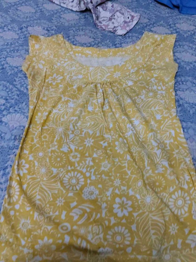 Yellow Floral Print Tunic Top