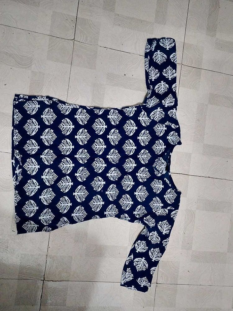 Navy Blue Printed Kurta