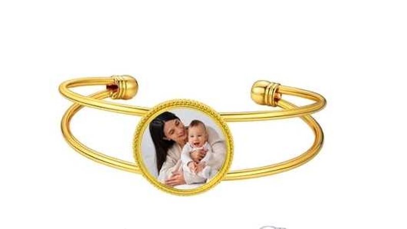 Custom Photo Gold Bangle Bracelet