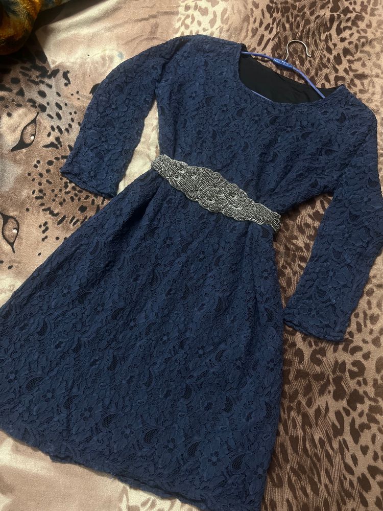 Blue One Piece Dress Without Belt