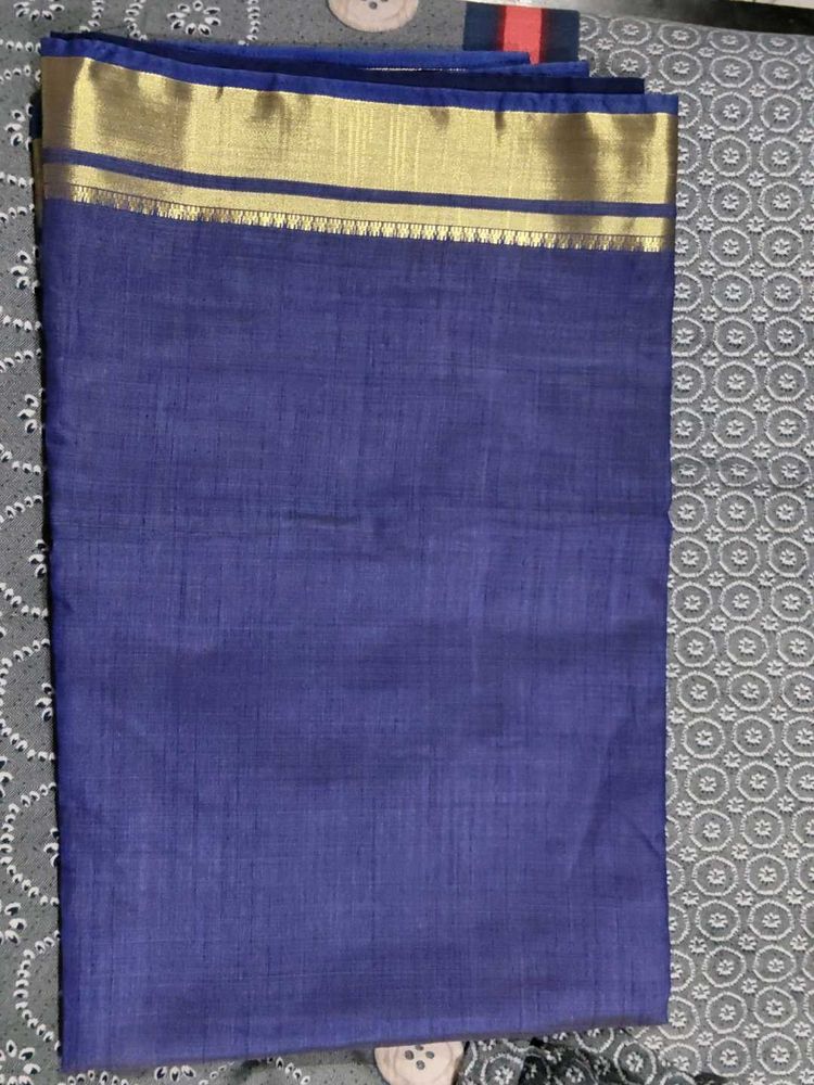 Elegant Blue Saree with Gold Border
