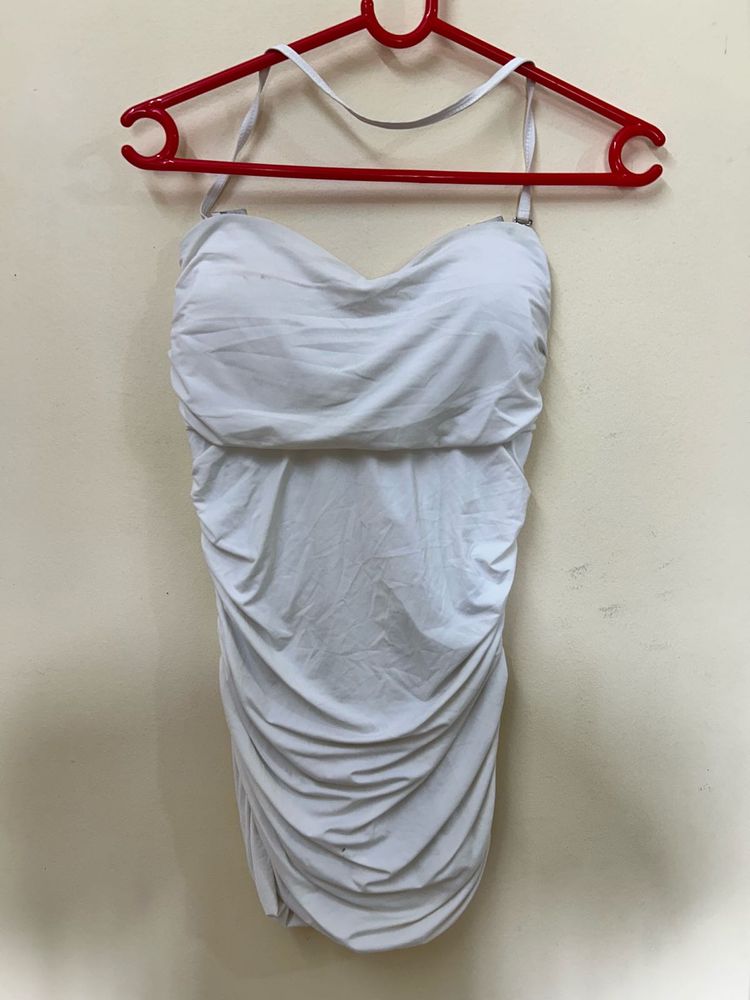White Ruched Mini Dress