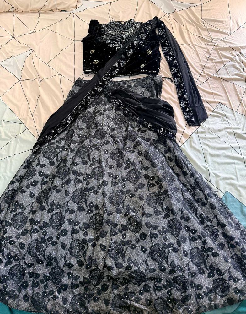 Stylish Black Ready to wear Saree Type Lehenga