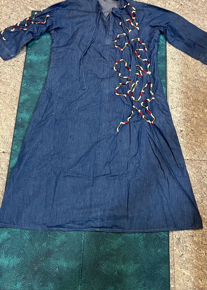 Denim Dress with Embellished Sleeves