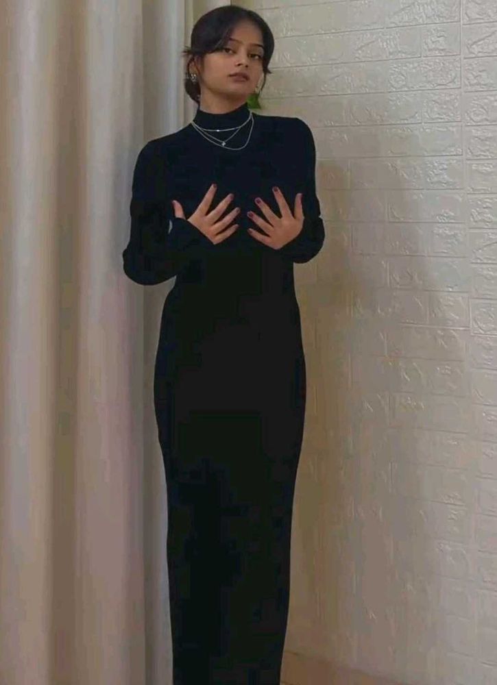 Branded Black Knit Maxi Dress