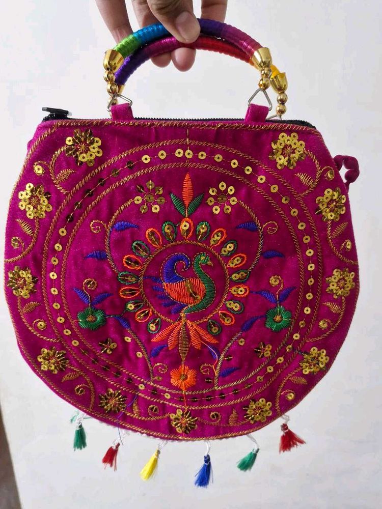 Embroidered Peacock Handbag