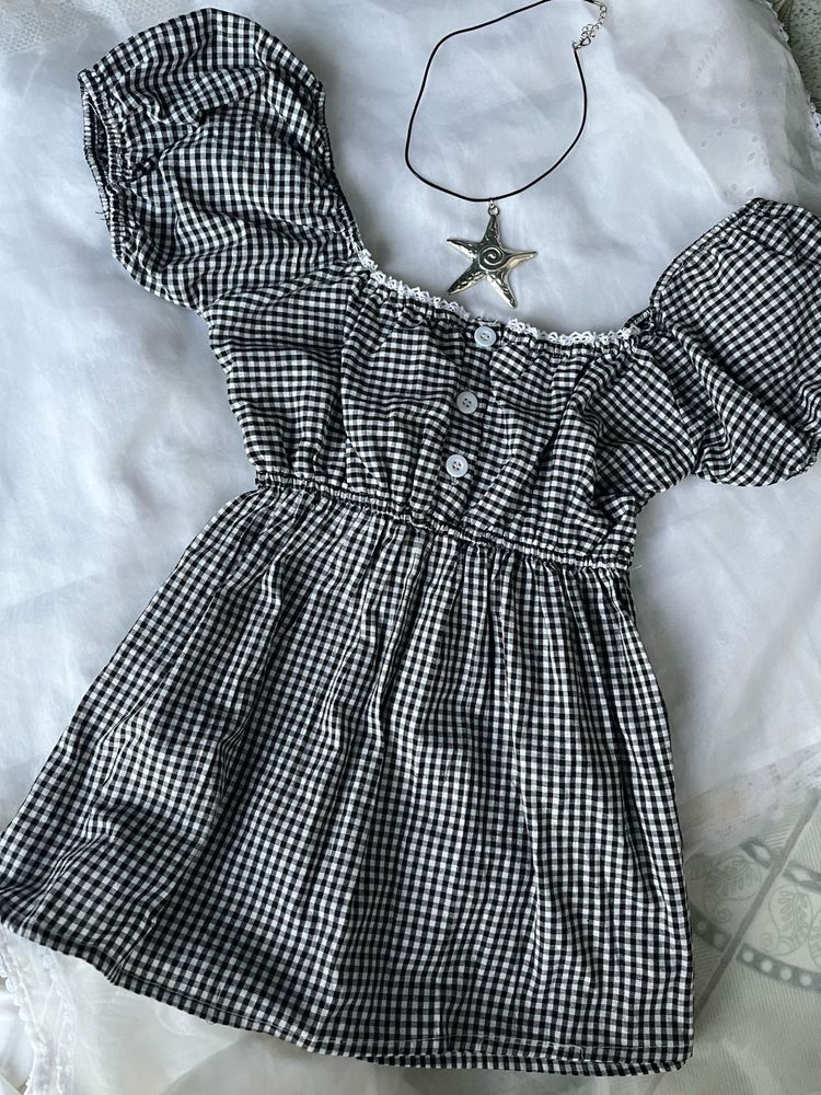 Gingham Puff Sleeve Dress
