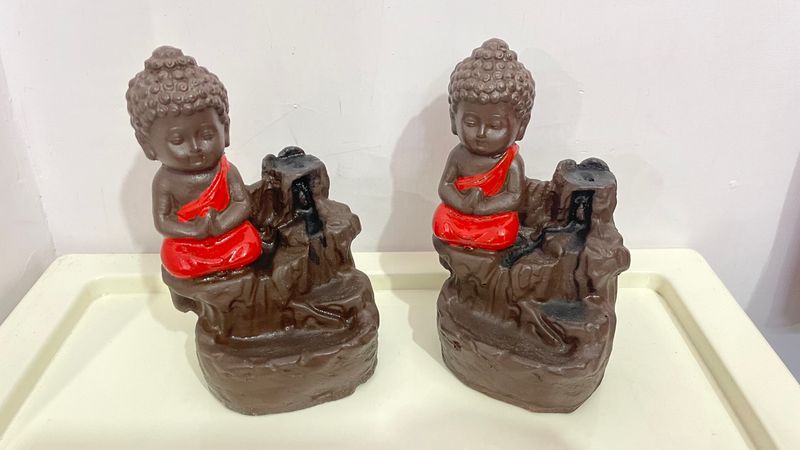 Smoke Fountain Meditating Buddha Backflow Incense Burner with 50 Backflow Cones (Pack Of 2)