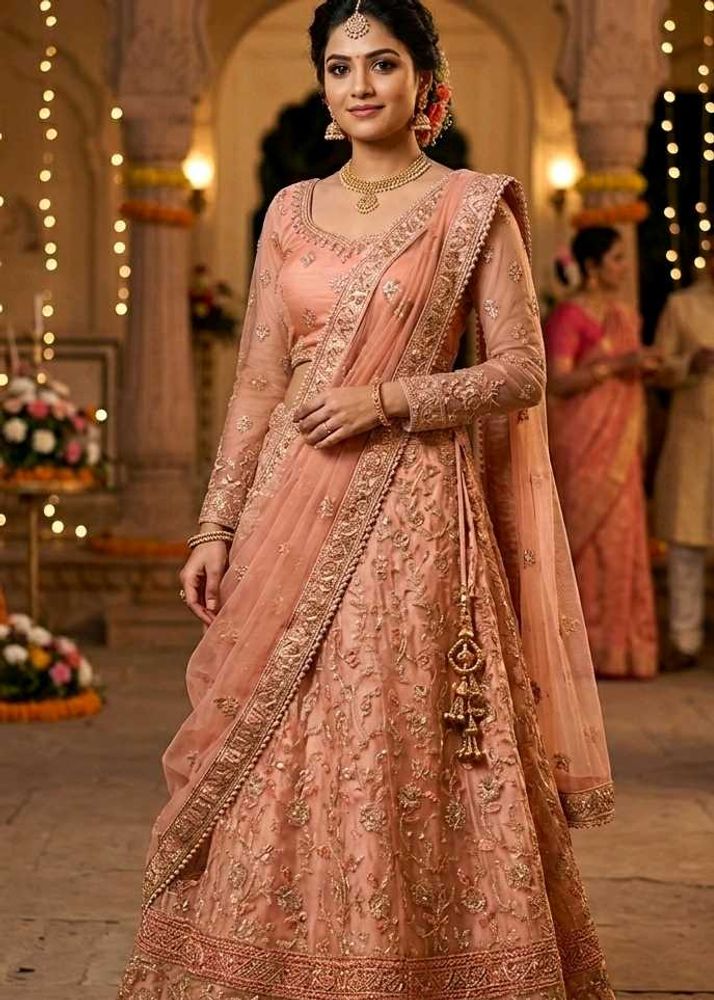 Bridal Peach Embroidered Lehenga Choli