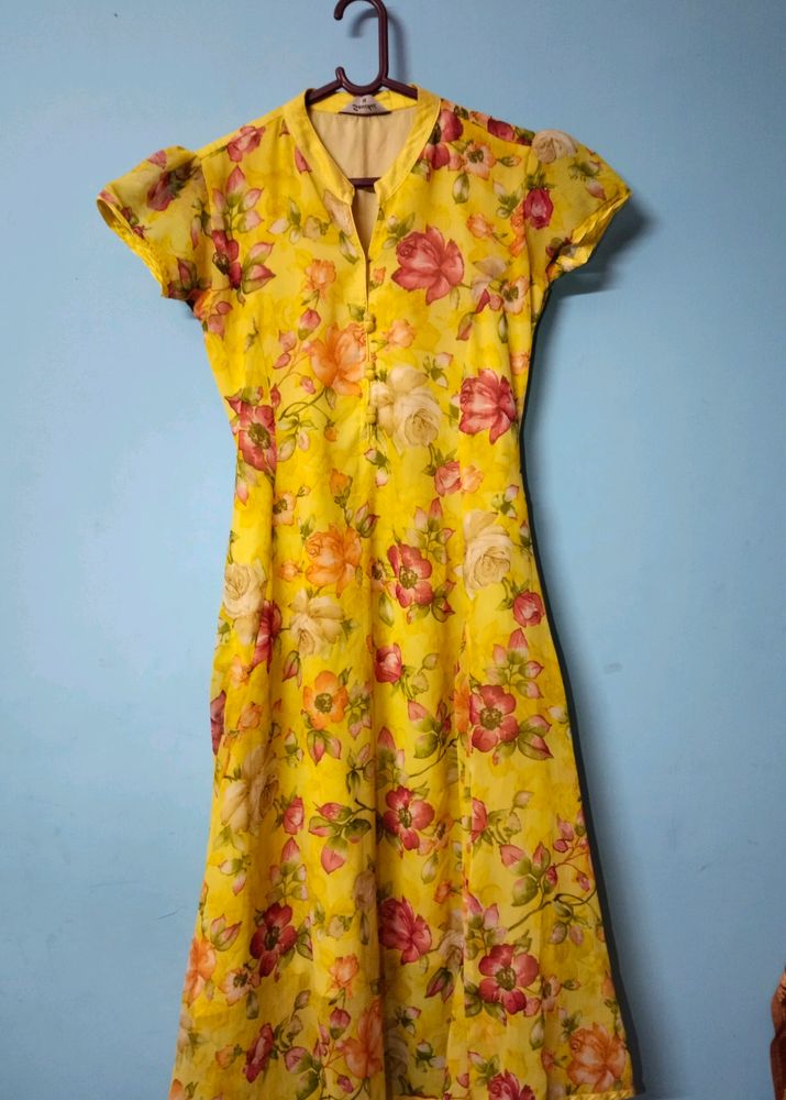 Lemon Yellow Floral Frock