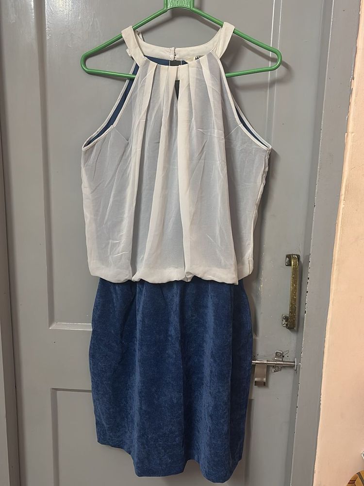 White &amp; Blue Mini Dress